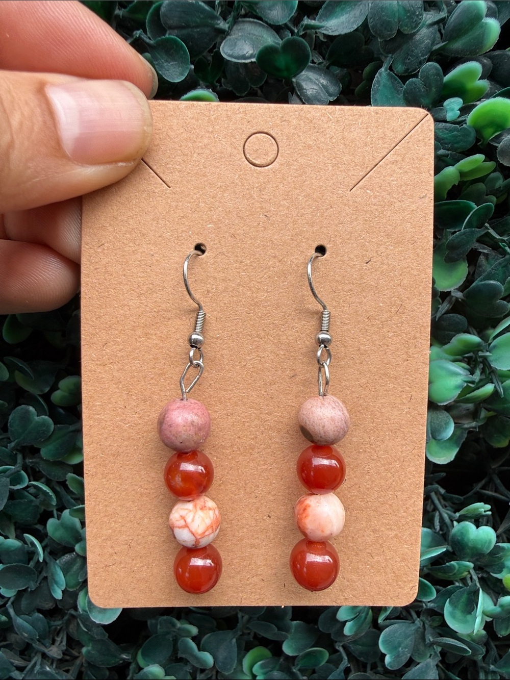Hand Crafted Pink and Orange Layered Bead Drop Earrings